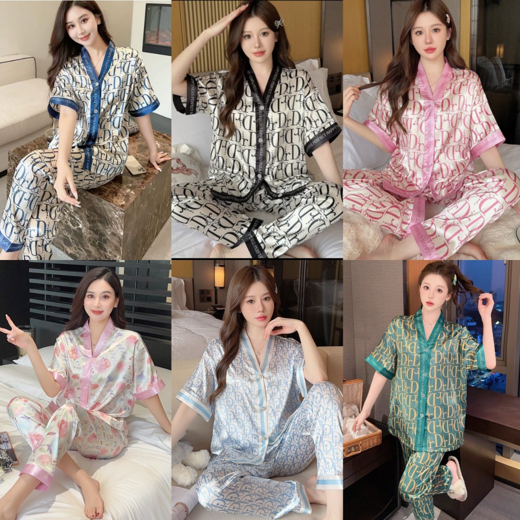 SL5 Setelan Baju Tidur / Piyama Wanita Dewasa Satin Premium Lengan Pendek Celana Panjang