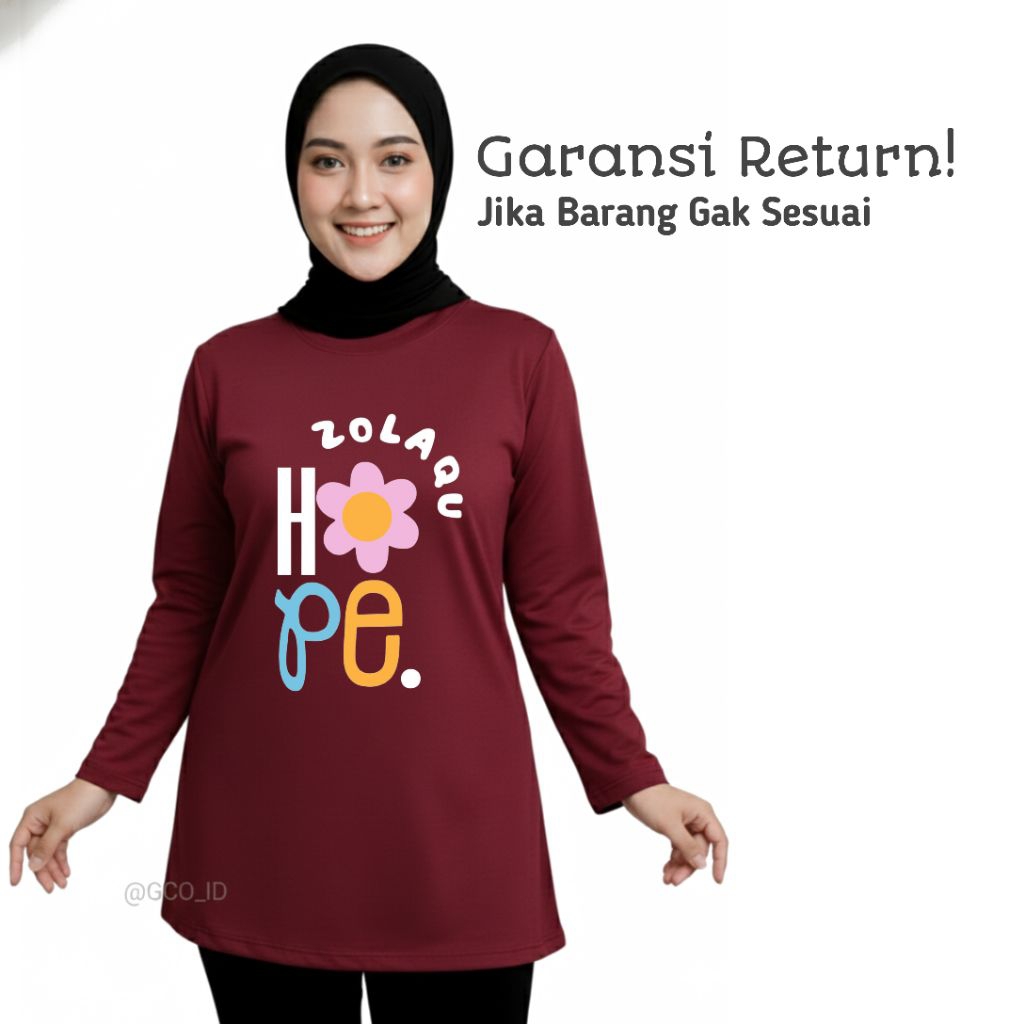 Semi Tunik Original Zolaqu Official Terbaru 2026 | Kaos Wanita ZLQ Merah Maroon Motif Lengkap M-L-XL
