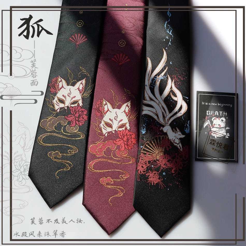[Asahicos] Dasi Bordir Jepang Motif Kitsune Fox – Tie Anime Harajuku JK  Korean Style