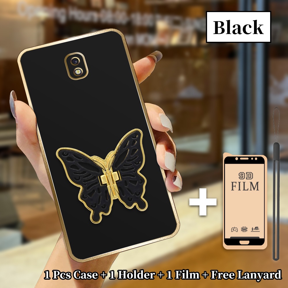 Case Cantik Untuk Samsung J7 Pro J7 2017 Full Set 3in1 Casing Aesthetic Softcase + Stand Kupu Tali +