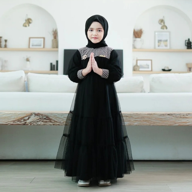 Gaun anak hitam model syari terbaru/namira kids gamis anak usia5-7 tahun gamis anak perempuan jersey