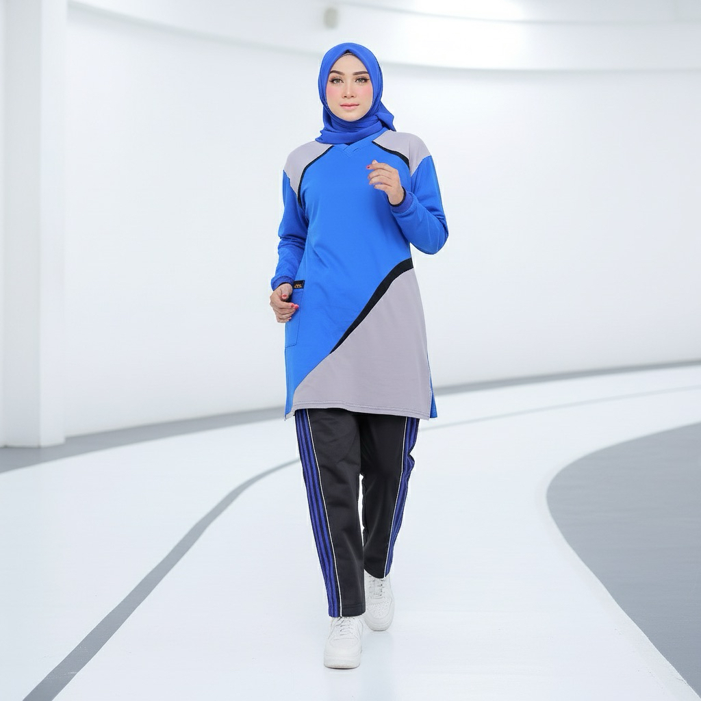Setelan Kaos Olahraga Senam Tunik Muslimah / Setelan Baju Senam Muslimah