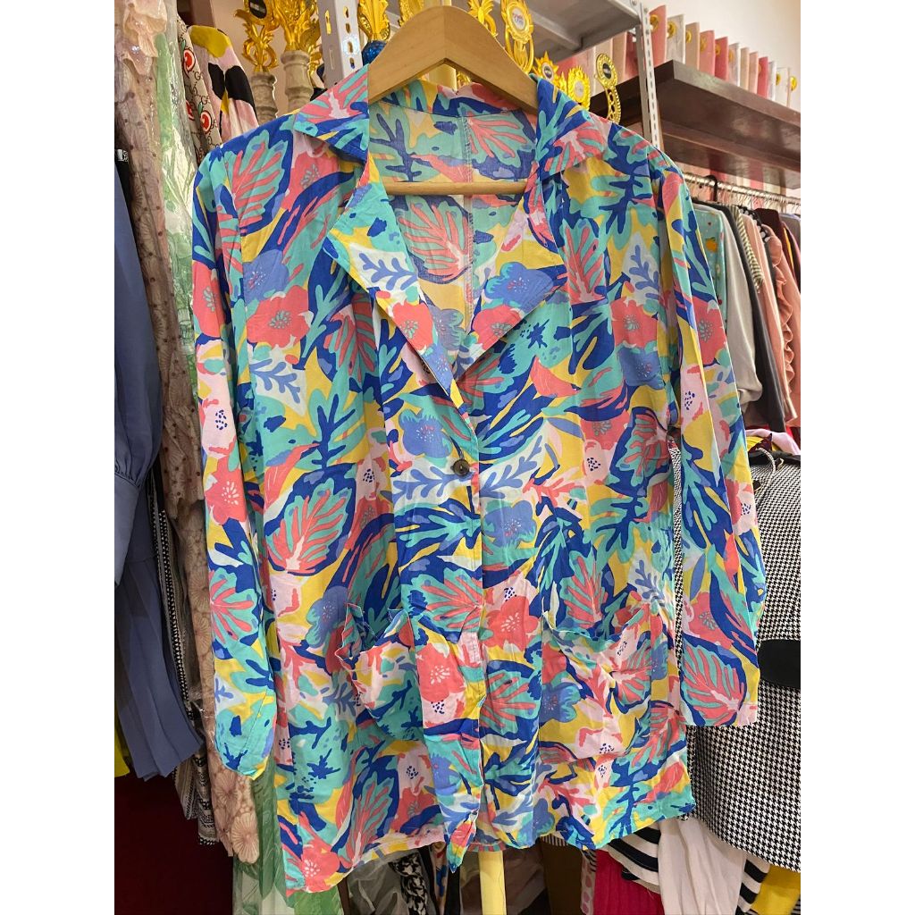 Kemeja Wanita Floral/Kemeja Motif Bunga/Kemeja Kerja LD 100-110 Preloved Pemakaian Pribadi Bukan Bal