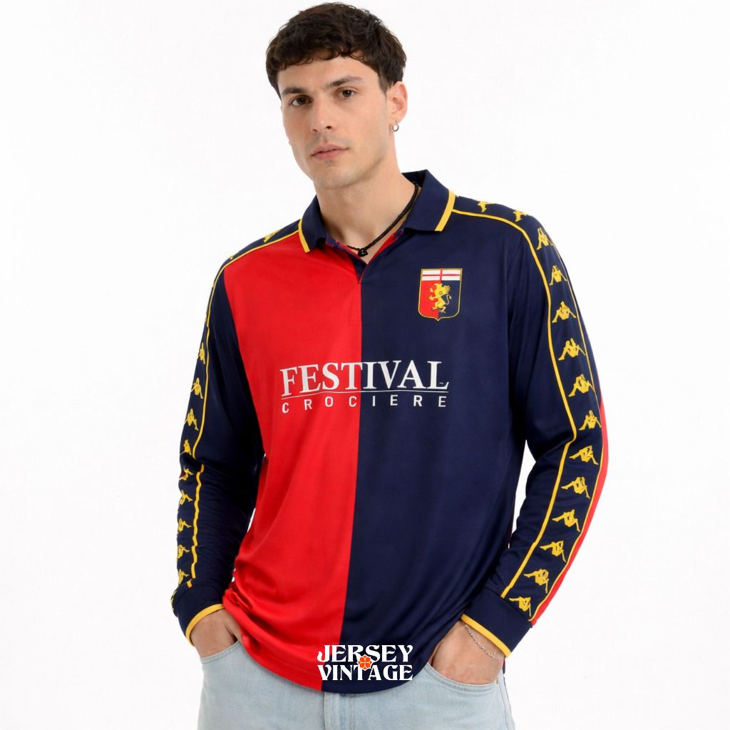 Jersey Genoa Retro 1999-2000 Festival Home Merah Dongker | Home Lengan Panjang | Jersey Genoa Vintag