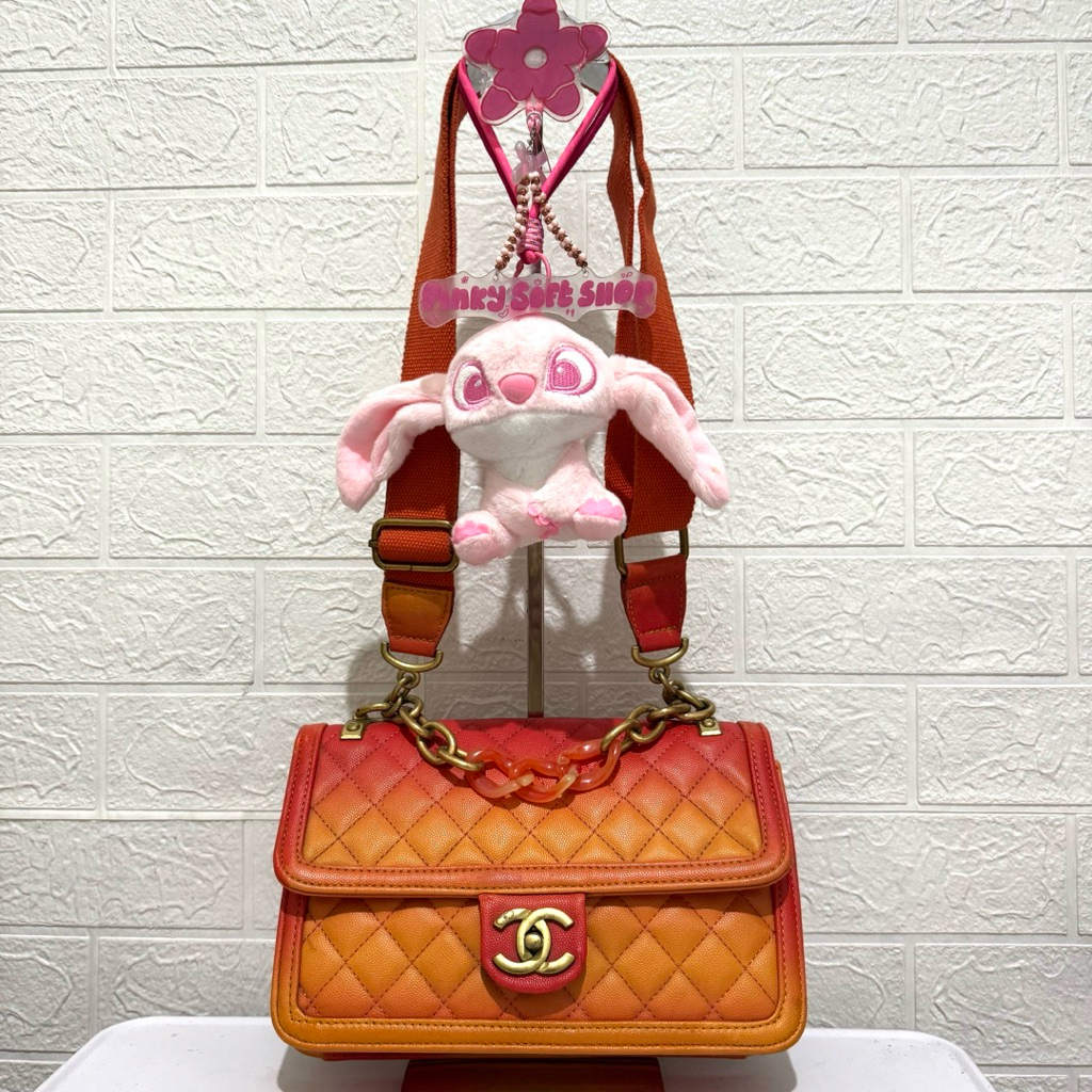 tas sling bag chanel sunset caviar. tas selempang cendol caviar kulit asli. tas prelop. orange