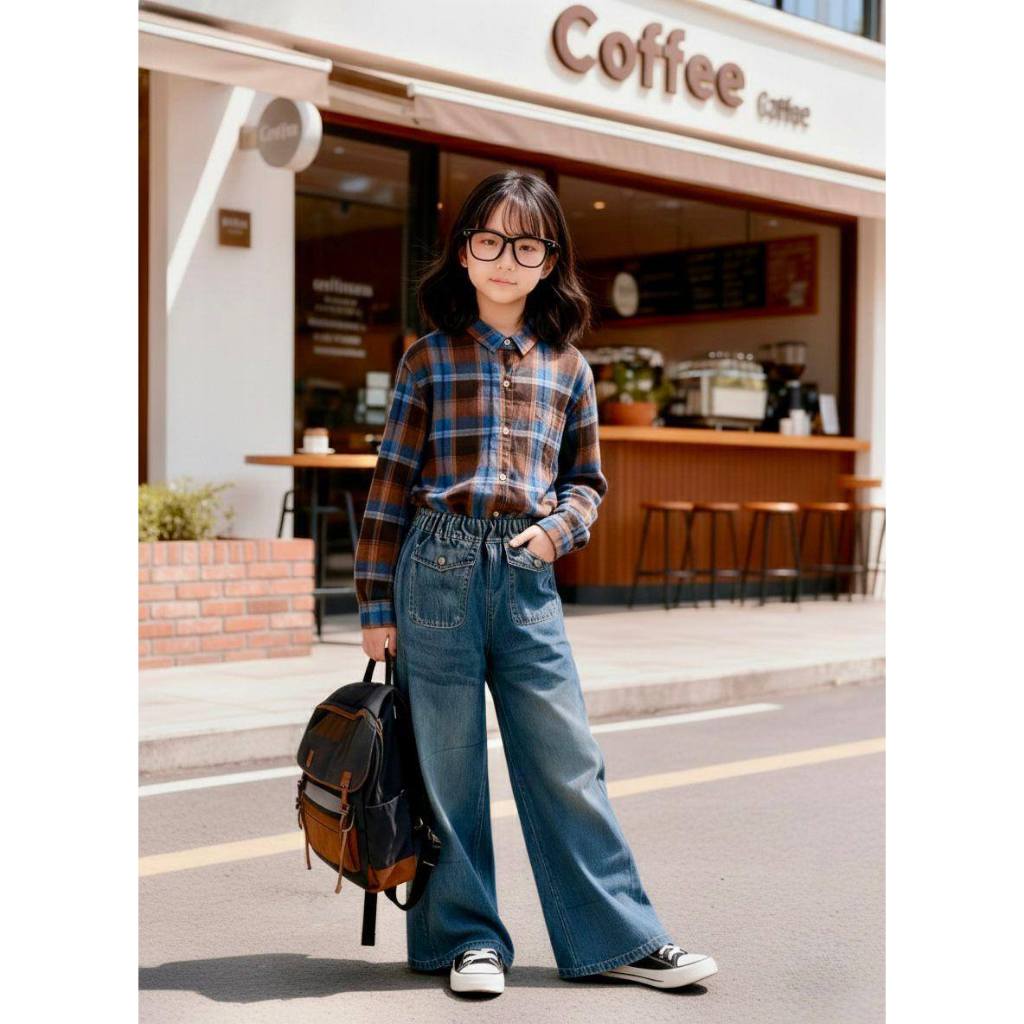 Setelan anak perempuan celana skena atasan kemeja 130-170