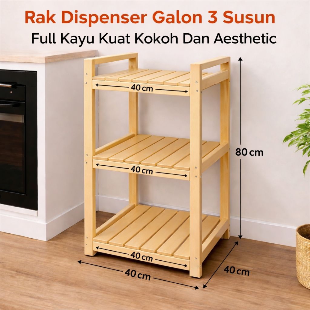 Kayu Arta- Rak Susun Kayu Minimalis Serbaguna/ Rak Galon, Dispenser Ricecoker Tempat Galon 2&3 Susun