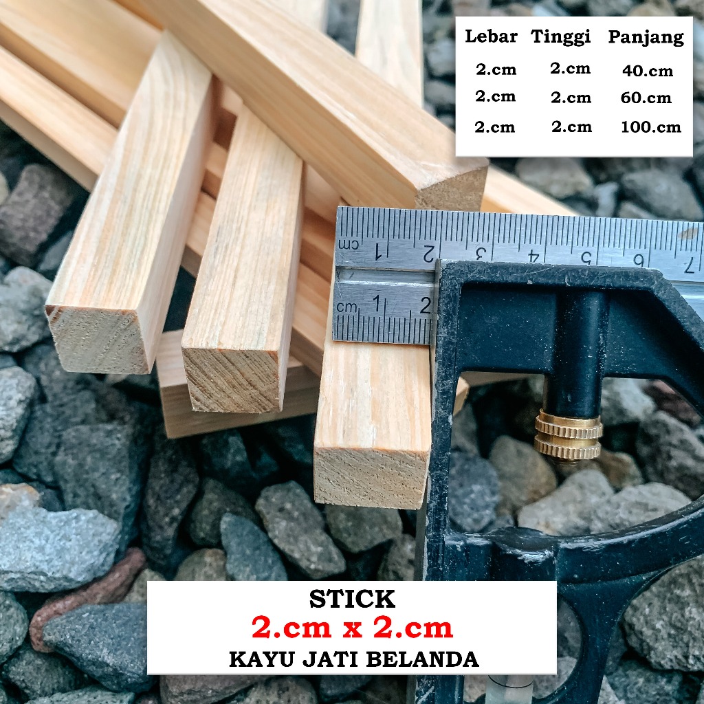Stik kayu jati belanda 2x2 x 100 cm serat halus persegi presisi Kuat KAYU BARU
