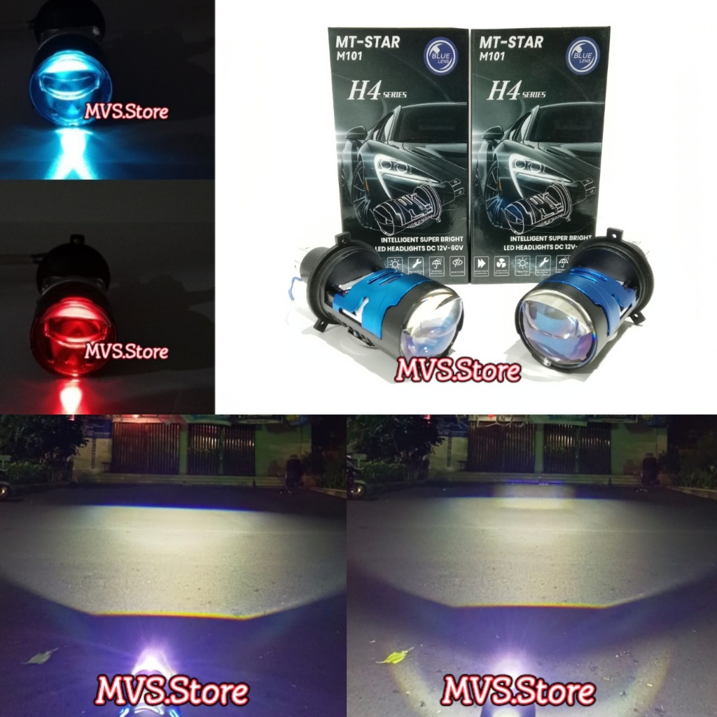 MT STAR M101 Lampu Led H4 Mini BILED Blue Lens Sinar Putih Lampu LED H4 Mt Star