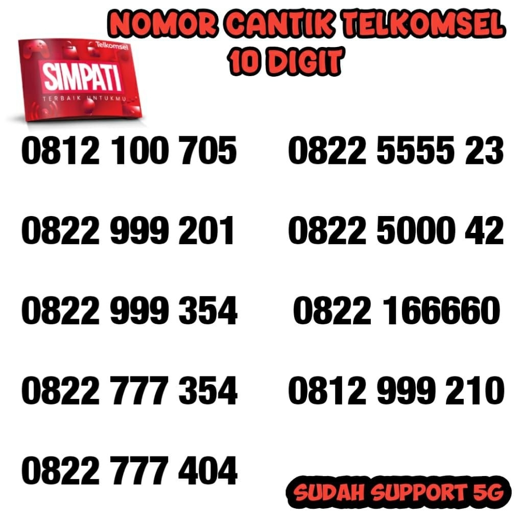 Nomor cantik simpati 10 digit Nomer 10 digit simpati Telkomsel Prabayar A1