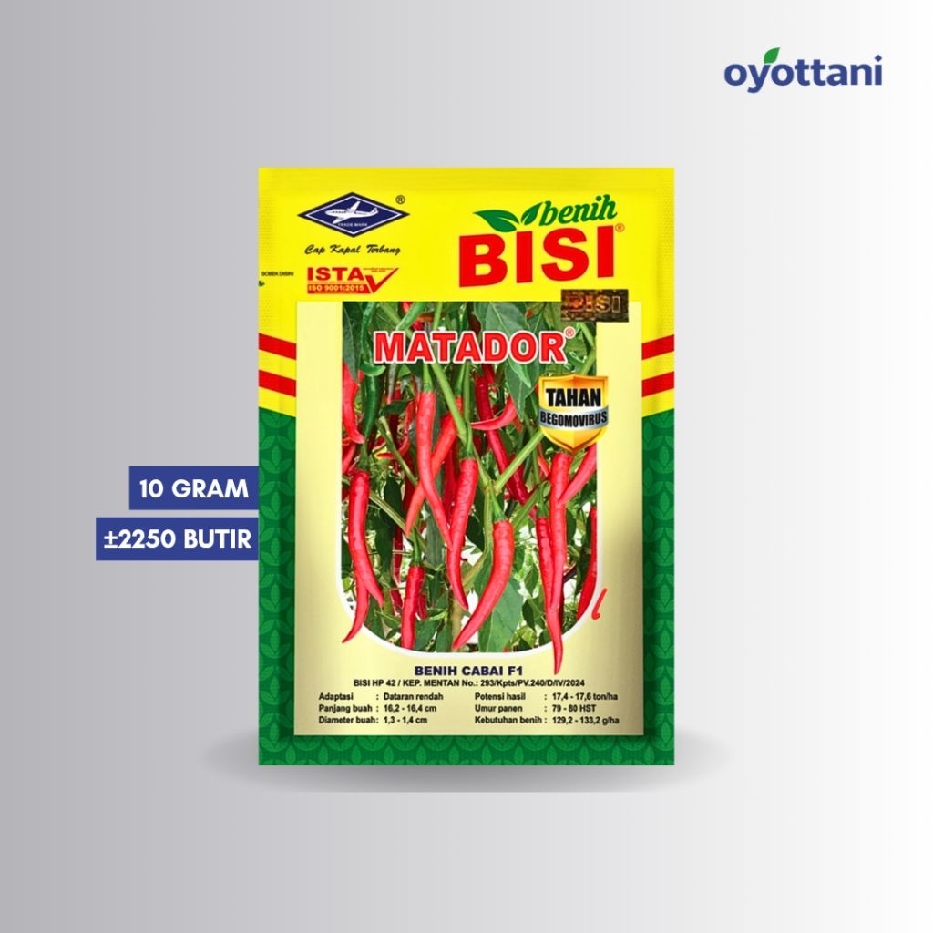 Benih Cabai Matador F1 10 gram / Isi ±2250 Butir (Original) | Benih Cabai Besar Hibrida F1 | Kokoh, 