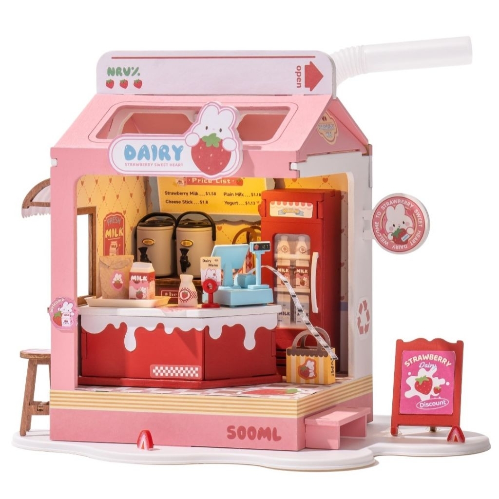 ( Ready stock ) Rolife miniature house strawberry milk box / DIY miniature house rolife / rolife sup
