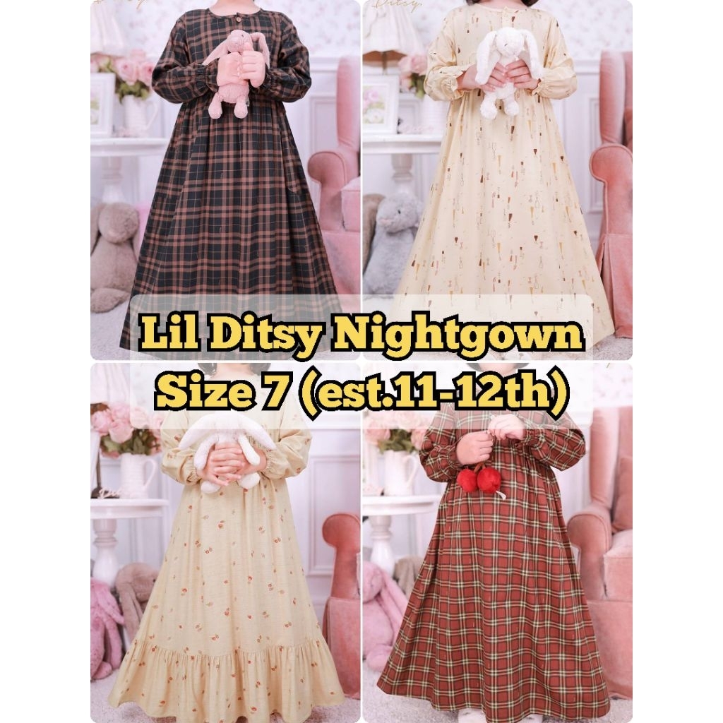 Little Ditsy Nightgown size 7 (est.11-12th) : Tarra Deep Red, Meva Cream, Fraise Desert Sand, Kanna 