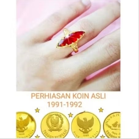 Cincin batu merah perhiasan koin asli 1991 1992 anti karat