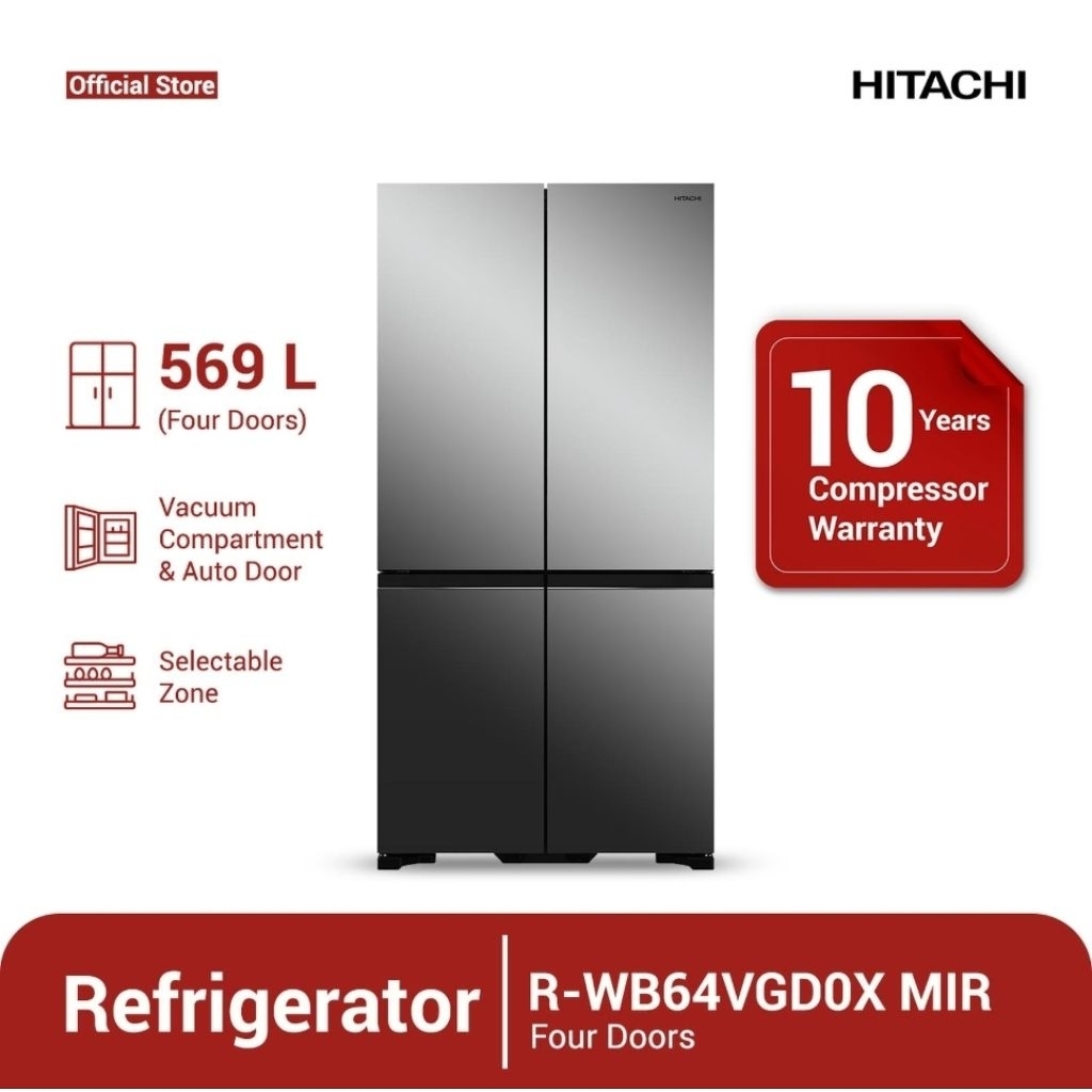 HITACHI KULKAS FRENCH BOTTOM FREEZER MIROR 569L RWB640VGD0 MIR