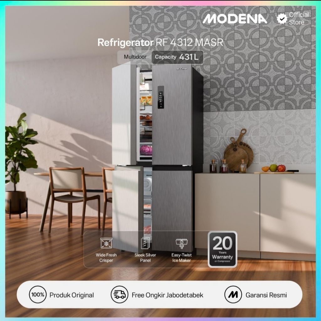 KULKAS SIDE BY SIDE MODENA 4PINTU RF-4312MASR KULKAS SBS MODENA 4PINTU RF4312MASR