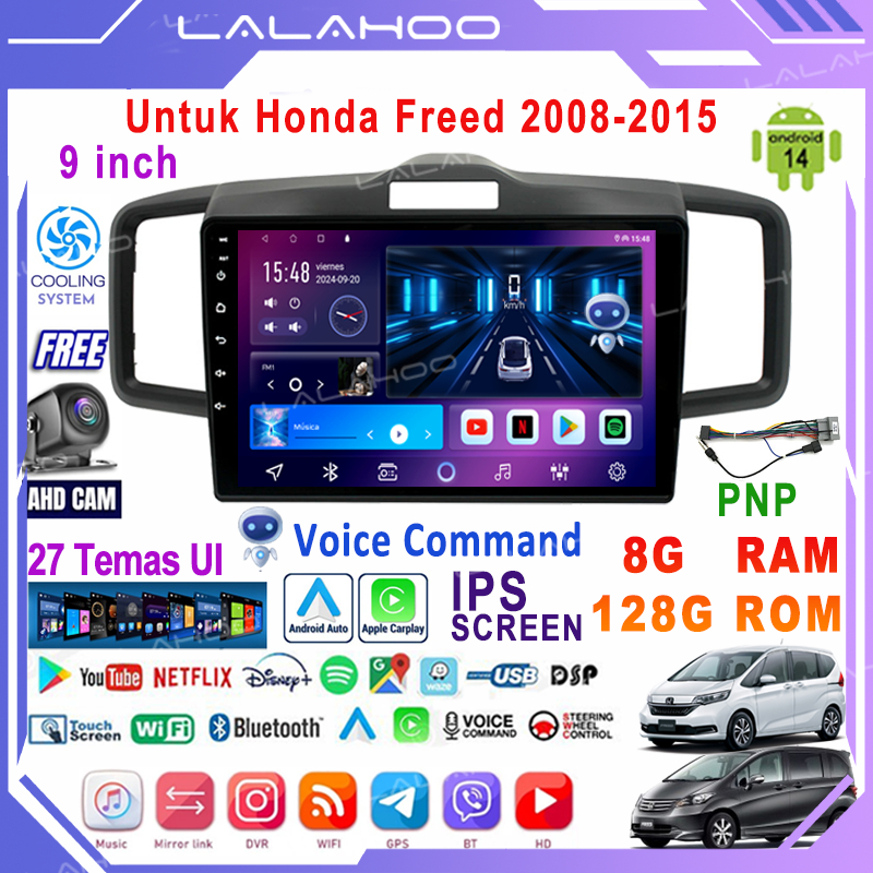 LALAHOO Untuk Honda Freed 2008-2015   8G+128G Android 14 Head Unit Termasuk Frame/PNP Soket 10 Inch