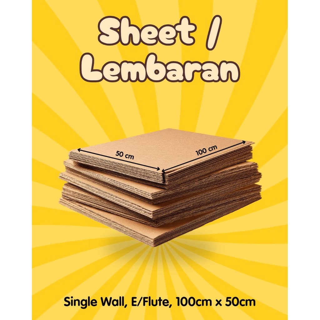 Bahan Kardus Lembaran / Sheet, Single Wall E/Flute, Ukuran 100cm x 50cm