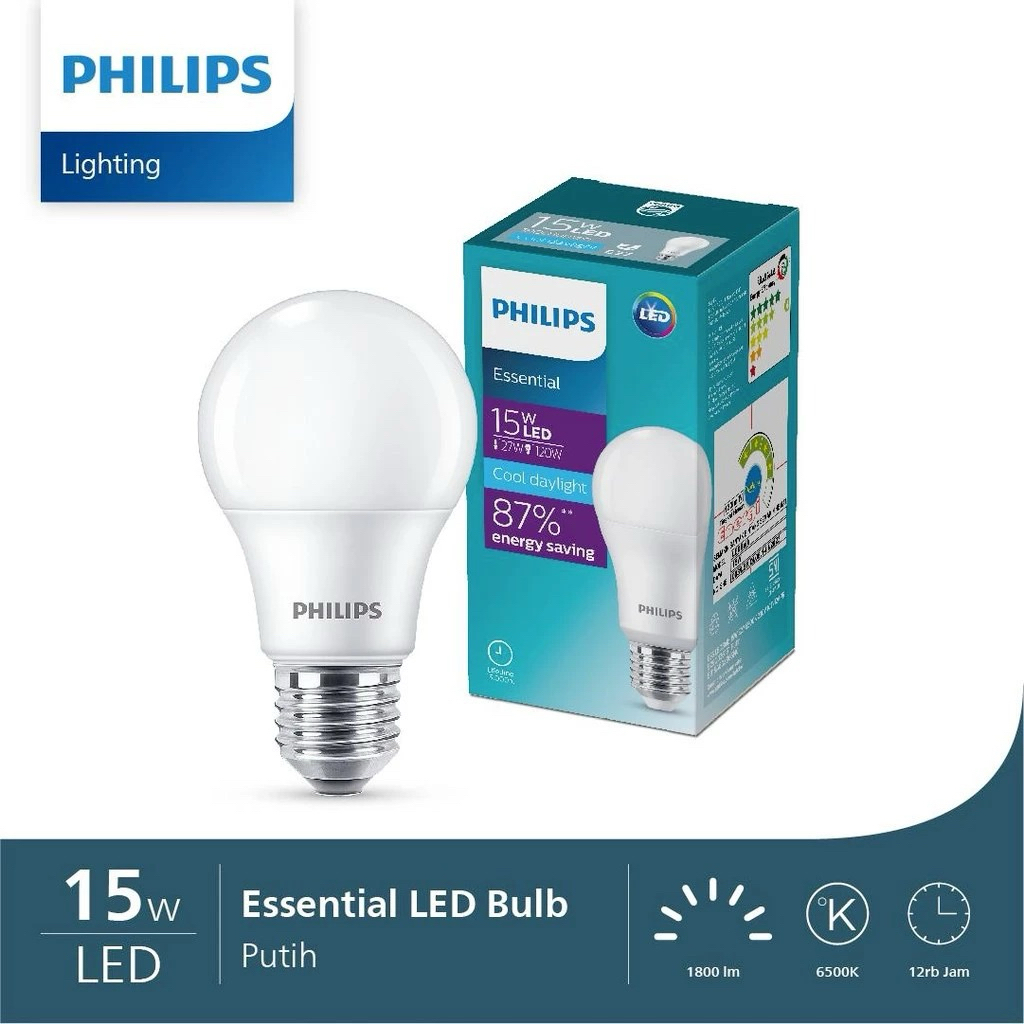 Lampu Philips Essential LED Blub Bohlam 15 Watt E27 6500K Warna Putih
