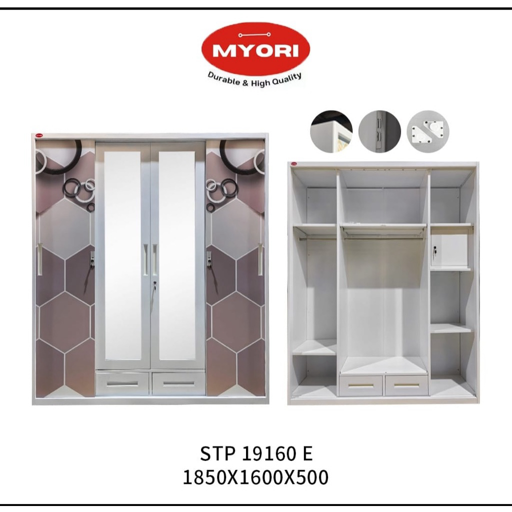 Lemari Pakaian Plat Besi Sliding 4 Pintu