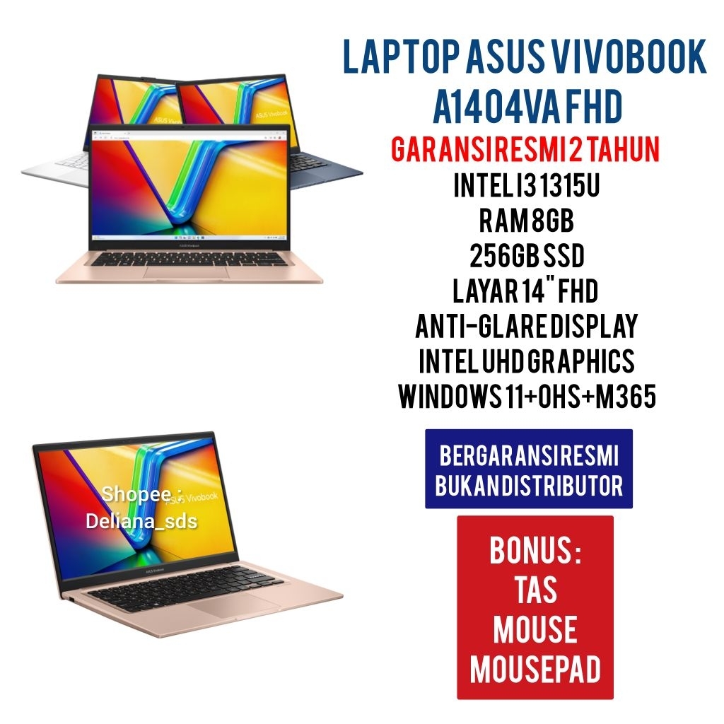 Laptop Asus A1404VA FHD Intel Core i3-1315U 8GB/256GB SSD 14" FHD Garansi Resmi 2 Tahun Laptop Asus 
