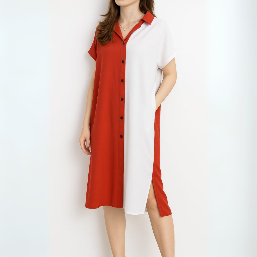 Home Dress Daster Merah Putih Jumno Polos Viral Kekinian LD 130 Bahan Cringkle Airflow Terbaru