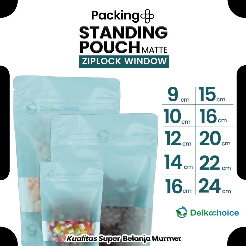 Kemasan Standing Pouch Matte Doff BIRU Window Ziplock Plastik Klip Makanan Harga Ecer Termurah