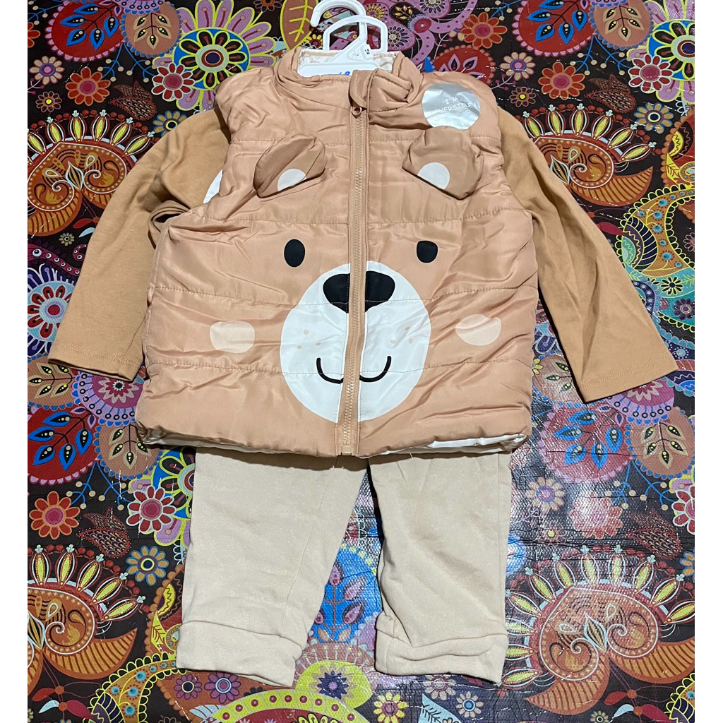 NEW Set 3in1 Anak 1-2 tahun Tag 18m Vest bolak balik Beruang