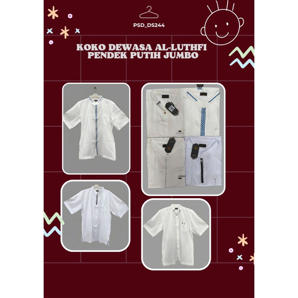 BAJU KOKO DEWASA AL-LUTHFI PUTIH LENGAN PENDEK JUMBO