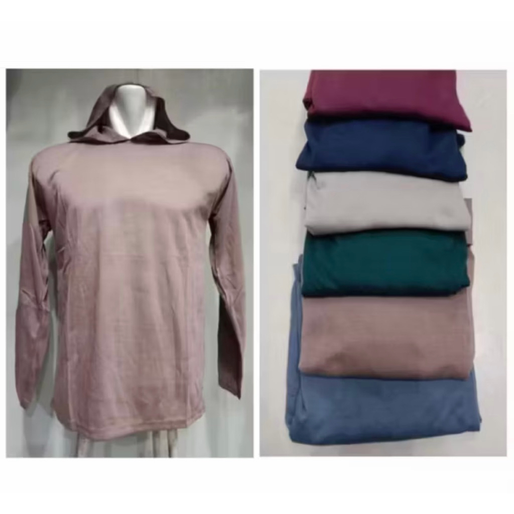 Kaos lengan panjang topi / kaos lengan panjang / baju tani / baju proyek / kaos kupluk lengan panjan