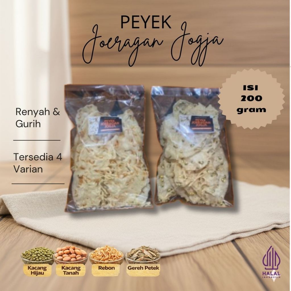 Peyek Jogja Renyah Gurih 200g – Peyek Kacang Tanah, Rebon, Kacang Hijau, Gereh Petek