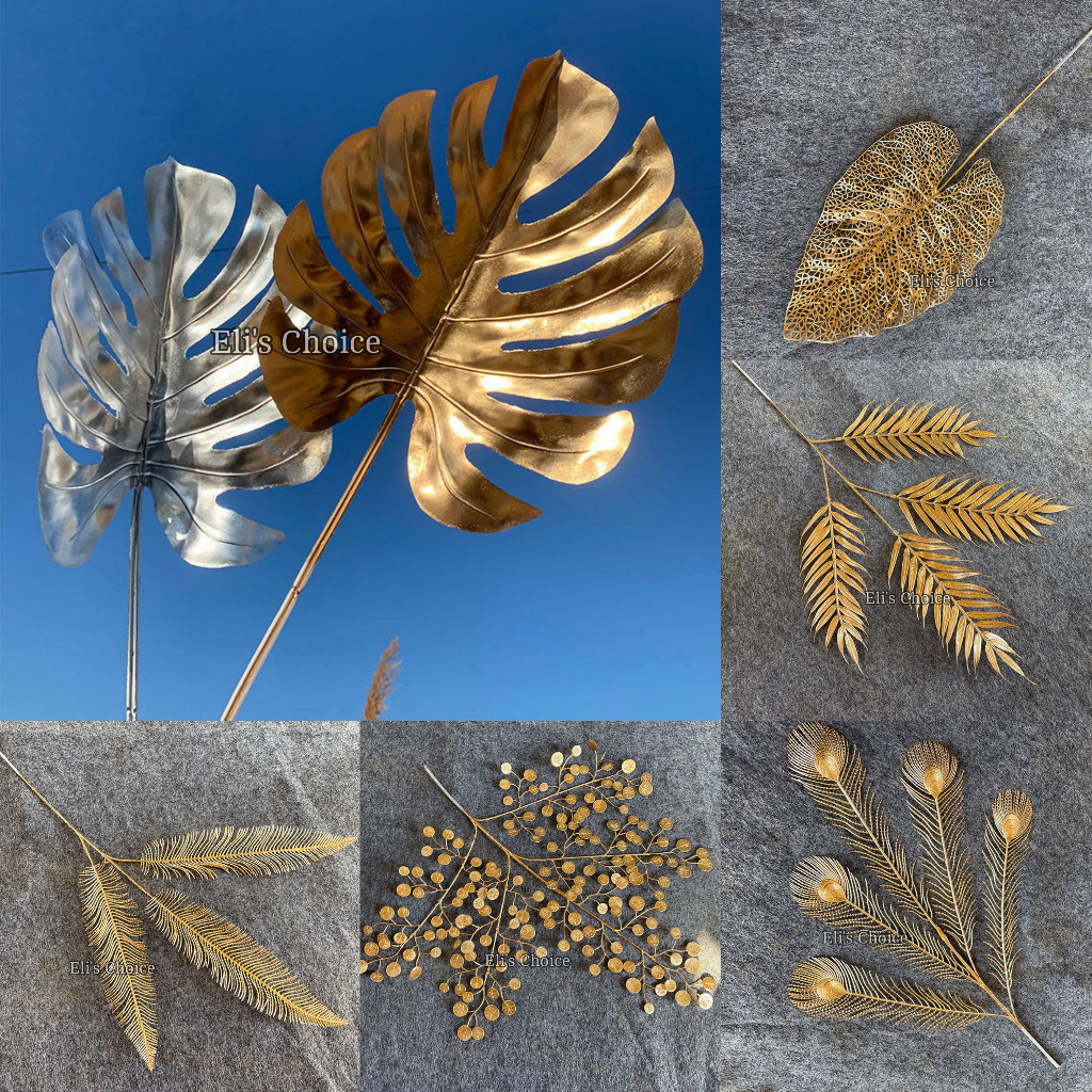 Hiasan Daun Emas Buatan / Daun Monstrea Artificial / Tanaman Emas Dekorasi Vas Bunga Imlek & Lamaran