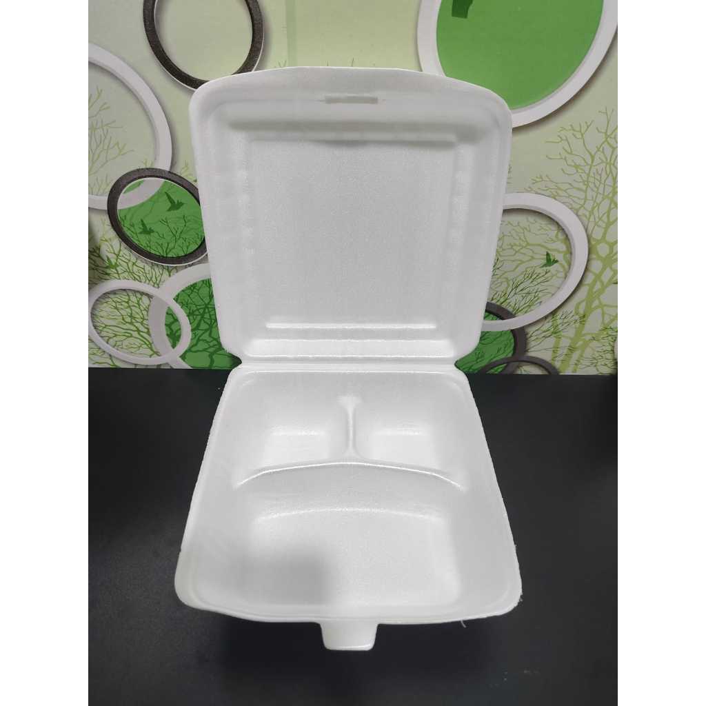 Foam Tf3 Kcs Polos ~ Sekat 3 (100pcs) / Styrofoam Nasi Kotak