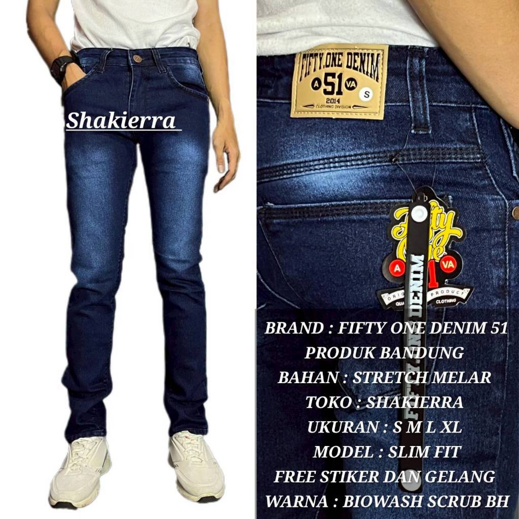 FIFTYONE51 TERLARIS Celana Pria Jeans Panjang SLIMFIT Calana warna Black jazz Scrup Clor Hitam Polos