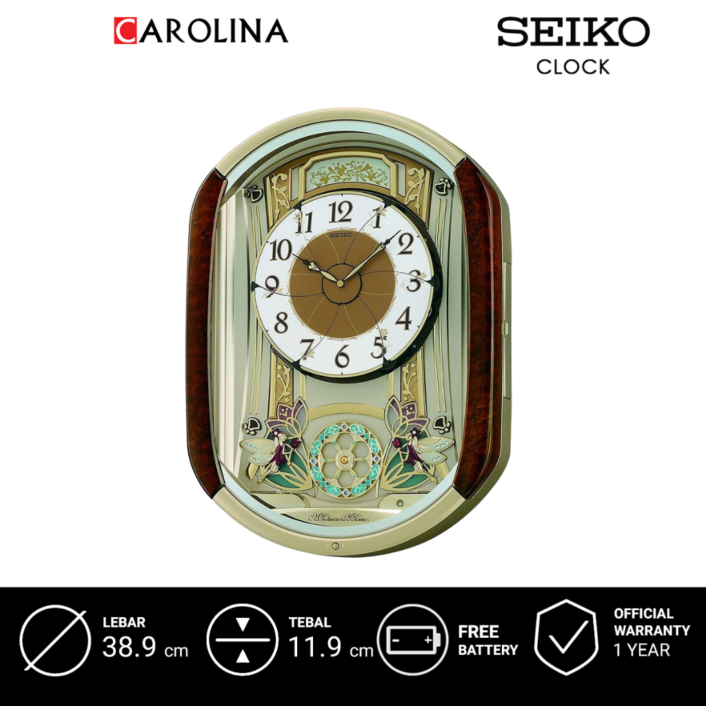 Jam Dinding SEIKO QXM157B Analog Musical 12 LED Lights Swarovski Ornament Decorator Wall Clock