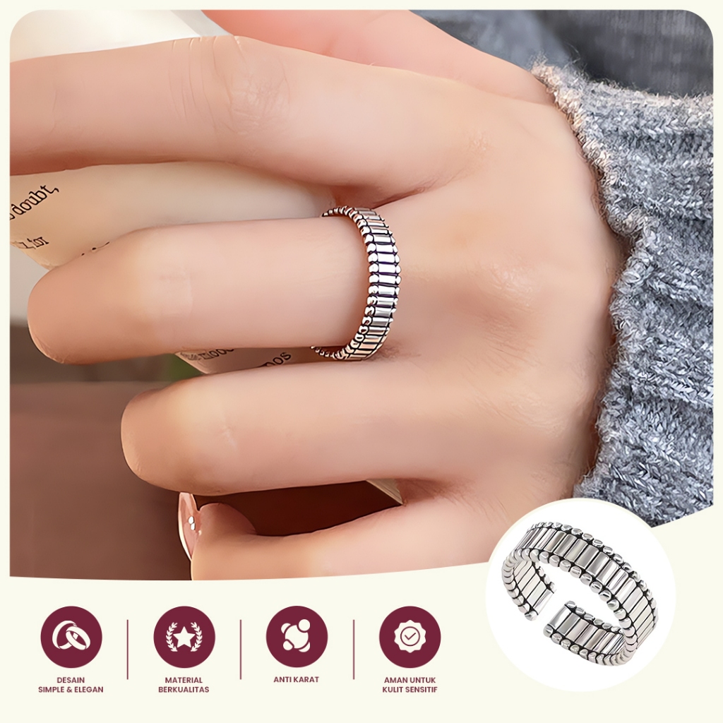 Cincin Wanita Model Rantai Adjustable – Cincin Korea Minimalis Anti Karat Elegan