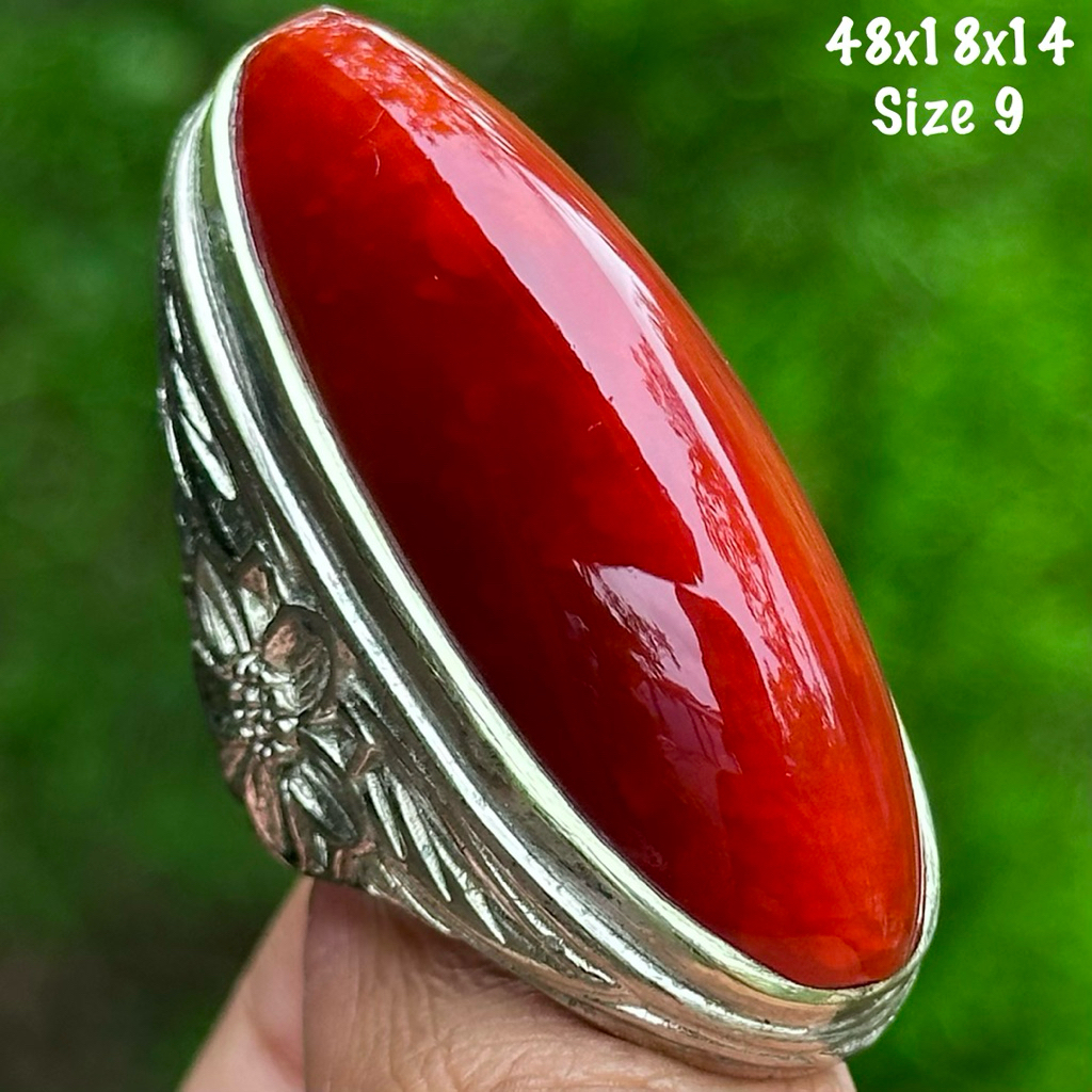 Cincin Batu Akik Natural Pandan Merah Jumbo Jenong Kristal (asli alam)
