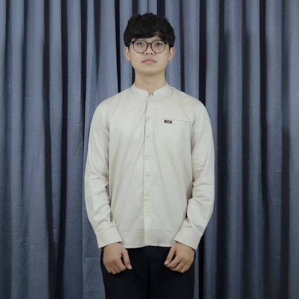 Rolun Kemeja Koko Pria Lengan Panjang RLKK451344 Cream Polos Original