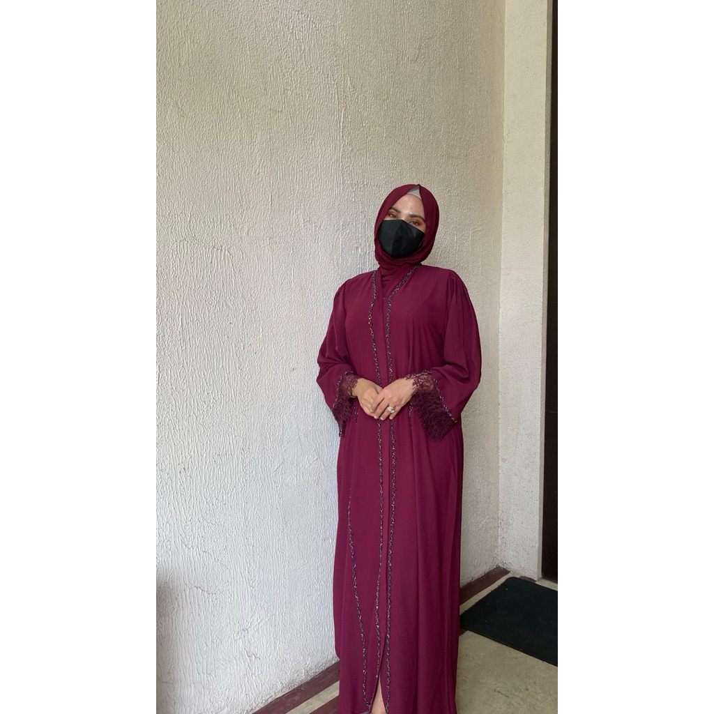 abaya anggun payet kombinasi brokat bahan anti uv