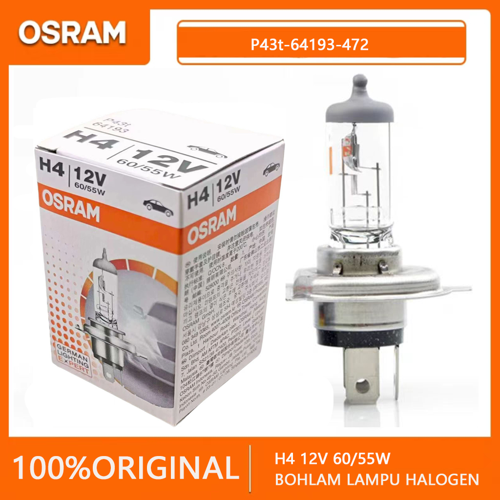 Osram H4 12v 60/55w Standard 64193 64193clc lampu utama hi/low beam original kuning standard mobil m