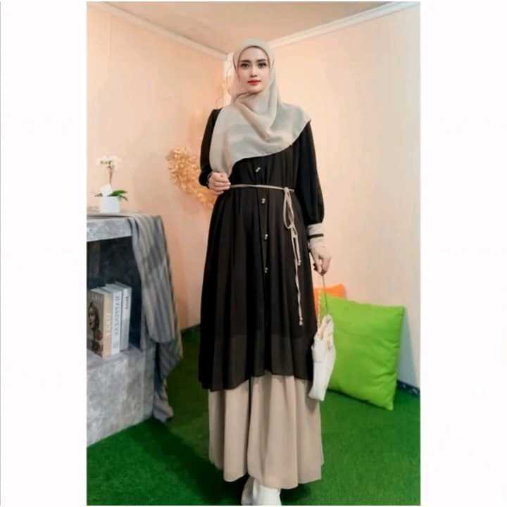 PARAYOU Set Hijab Gamis Bahan Ceruti BabyDoll Anggun Syar’i Standar Jumbo Multiwarna