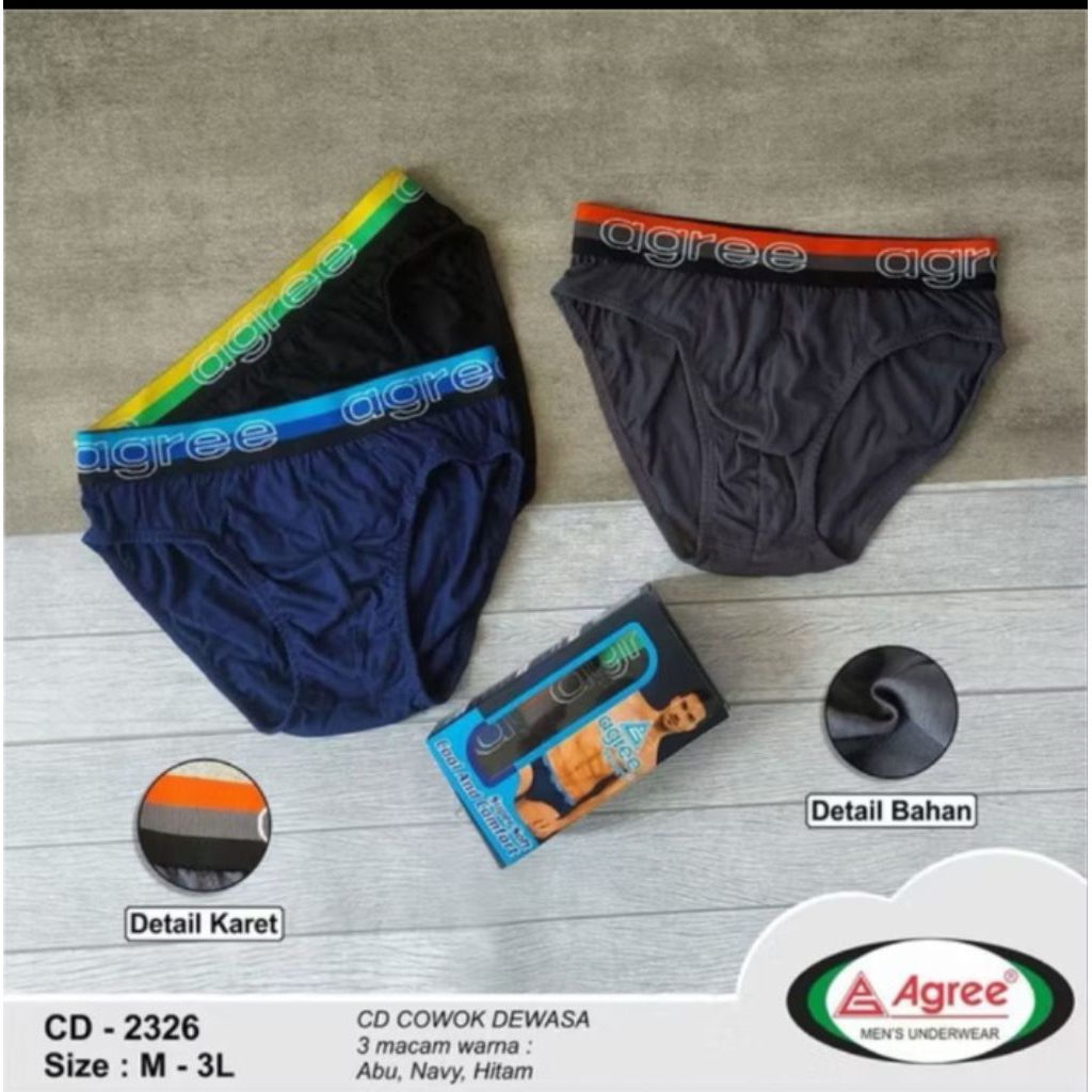 (3pcs) Celana Dalam Agree Pria CD Cowok Karet Boxer Kode : 2326 M-XXL