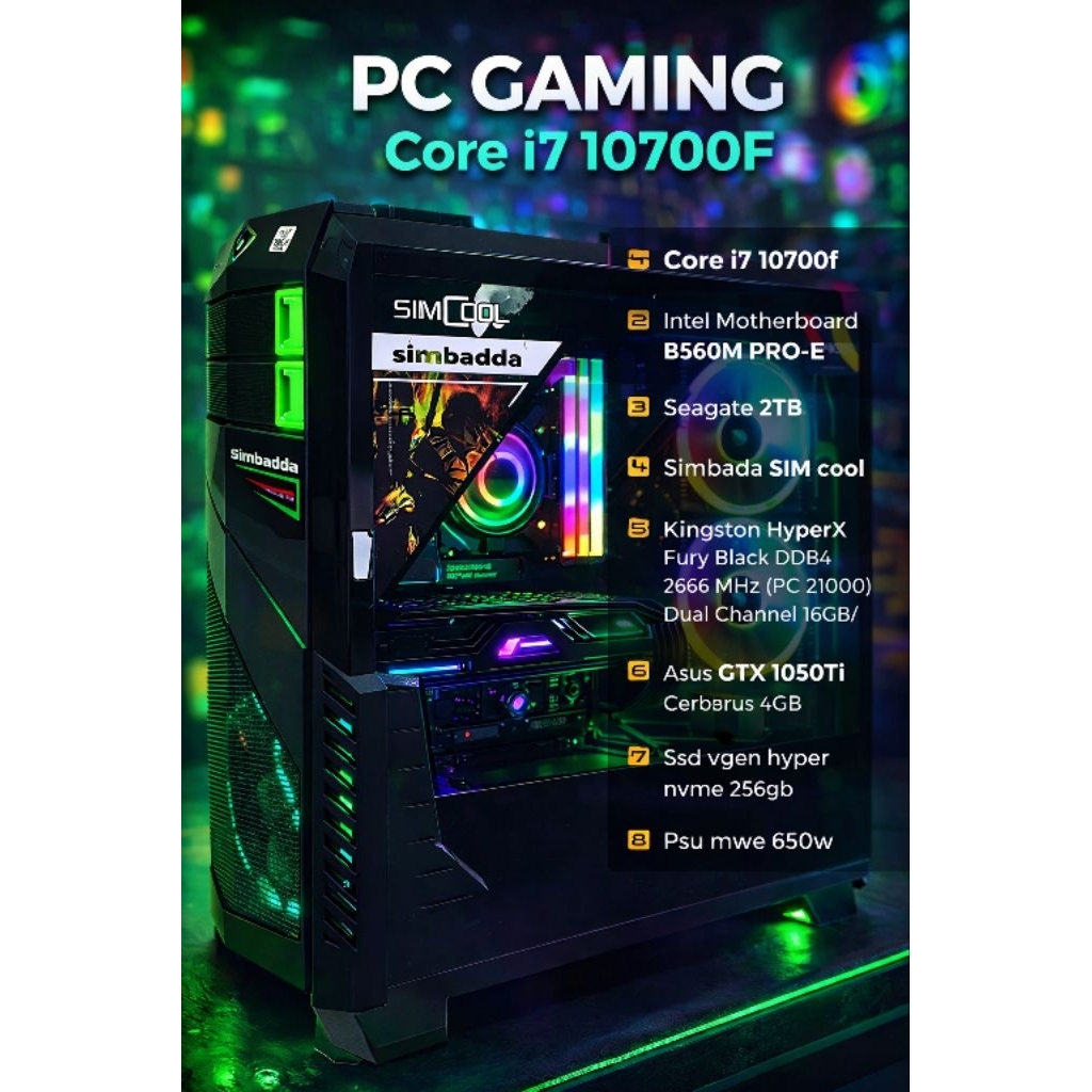 PC Gaming Fullset| Processor Intel Core i7-10700F (8 Core/ 16 Thread) |Motherboard Intel B560M PRO-E