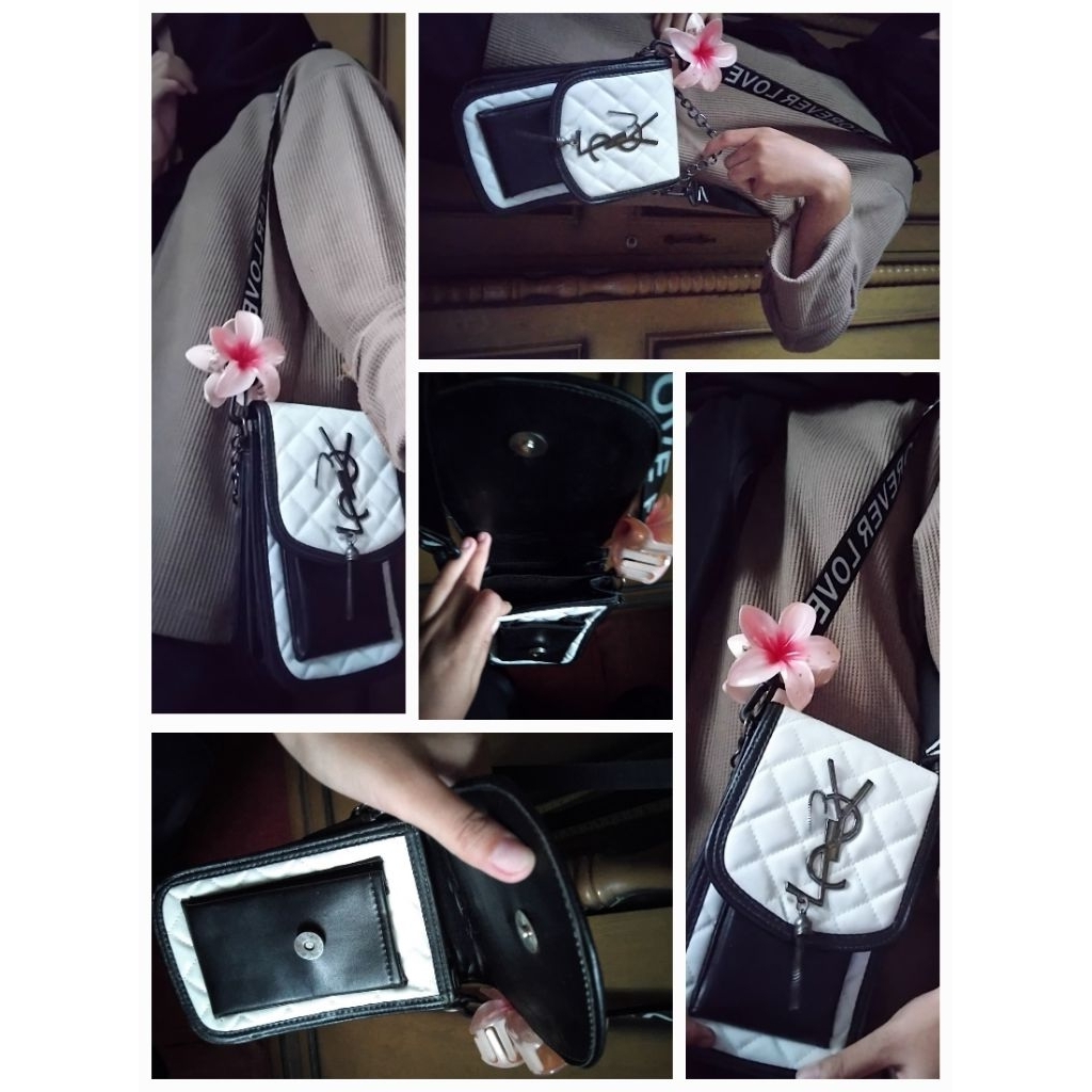 tas ysl black and white off shoulder bag