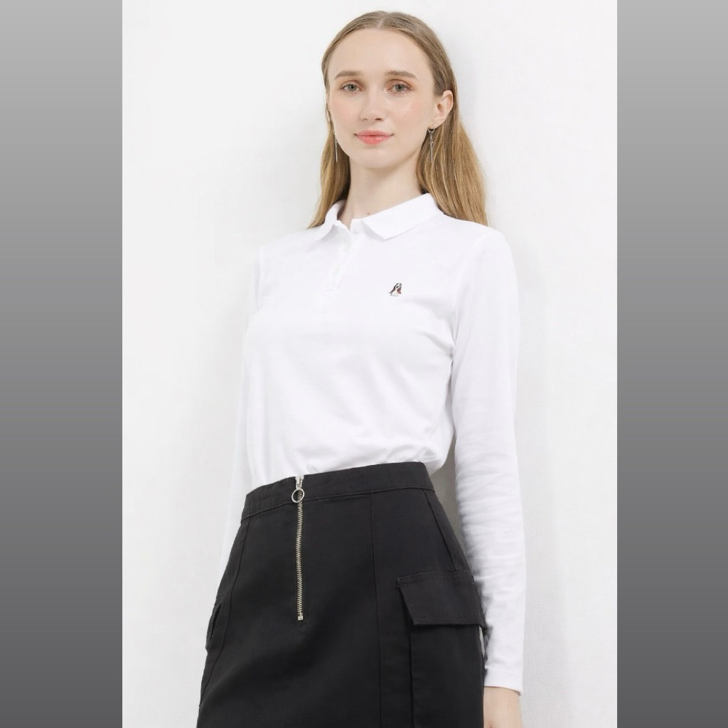 Hush Puppies Kaos Polo Wanita Lengan Panjang Bordir Logo