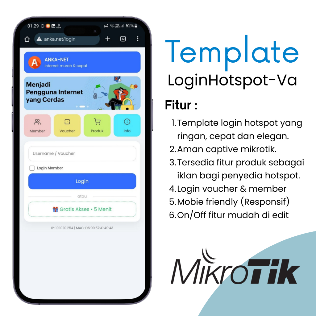 Template Login Page Mikrotik Hotspot Voucher Premium Responsive Mobile | Website Login Hotspot-Va