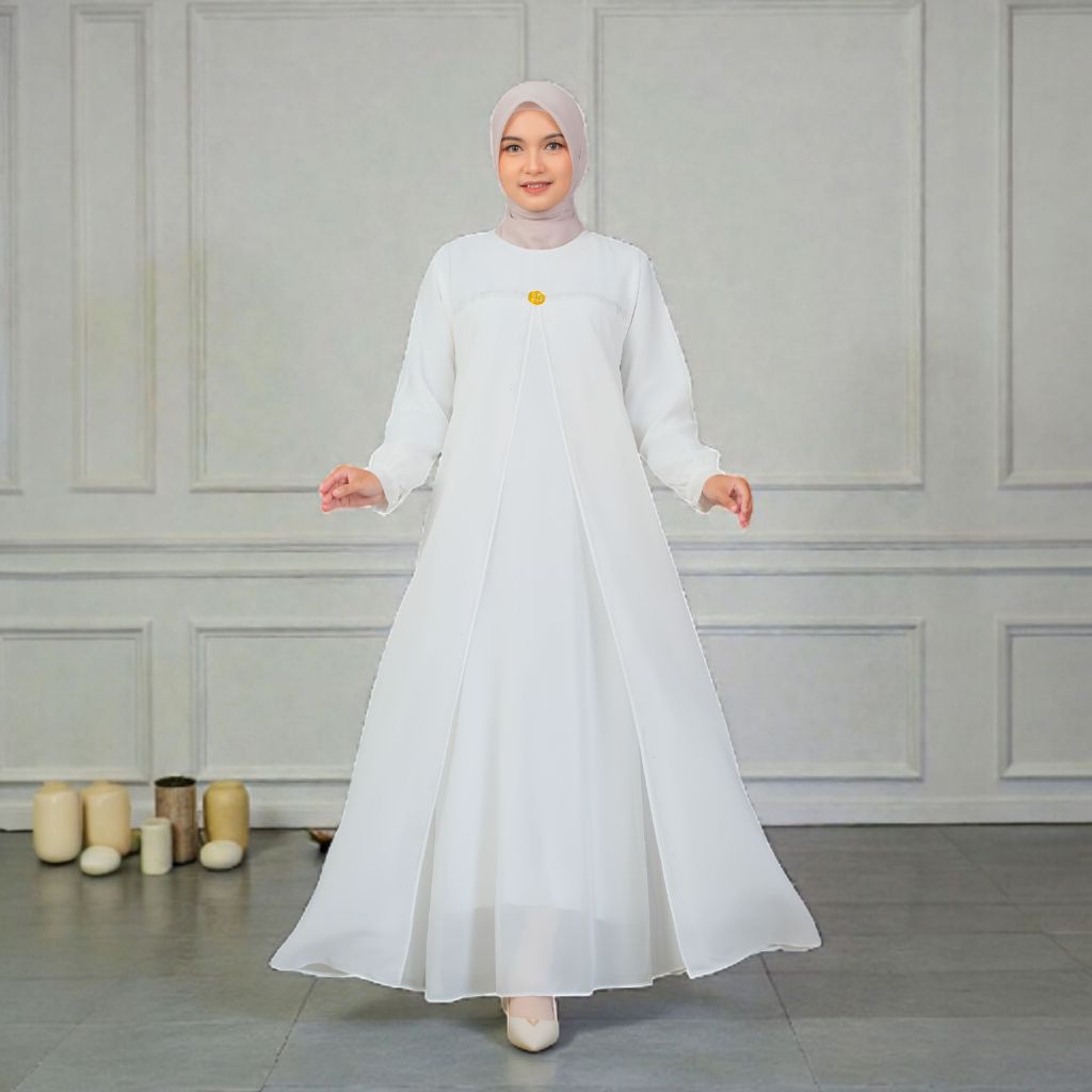 Gamis Polos Putih Bersih Elfiraza | Ceruty Babydoll Premium | Elegan Mewah