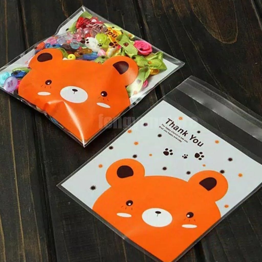 100pcs Plastik Cookies Motif Hewan Lucu Perekat Plastik OPP