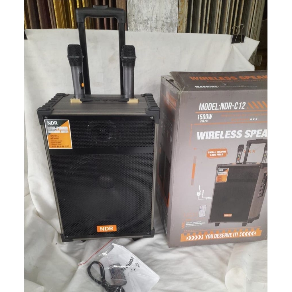 speaker bluetooth ndr c12ukuran 12 inchi 2 mic wireless 1500w pmpomerk NDR