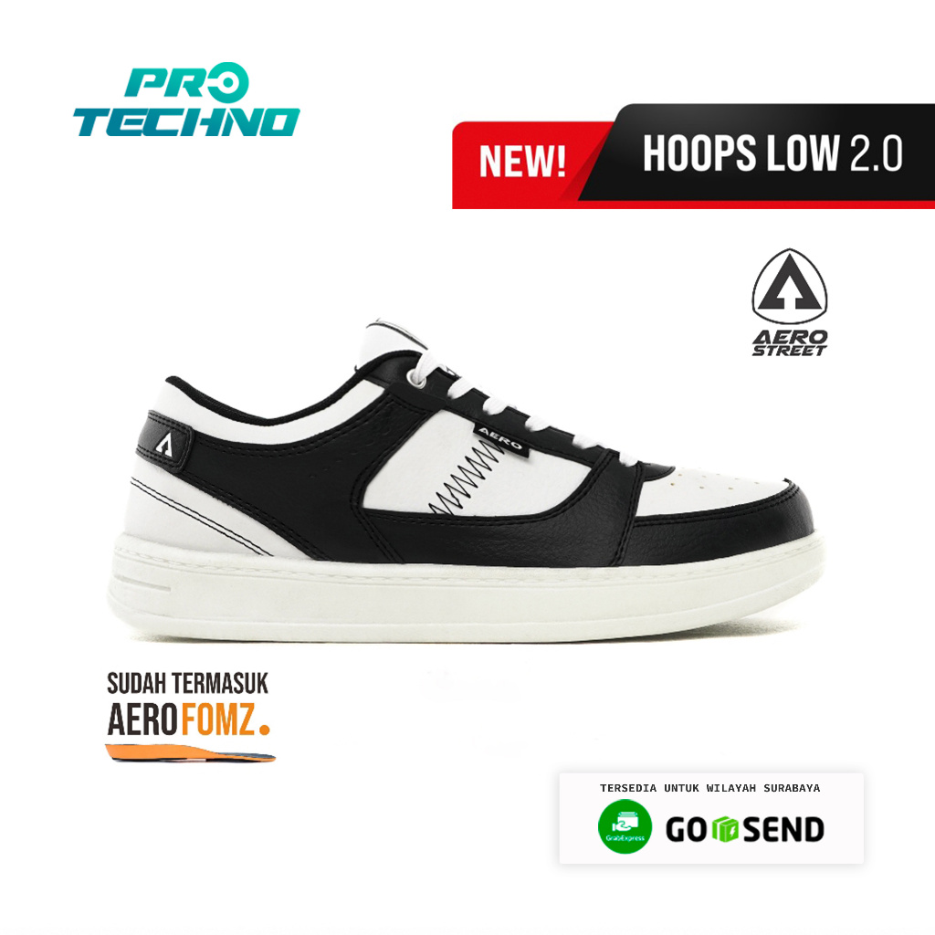Sepatu Aerostreet Hoops Low 2.0 Putih Hitam 37-44 Sepatu Sneakers Casual Pria Wanita Putih Olahraga 